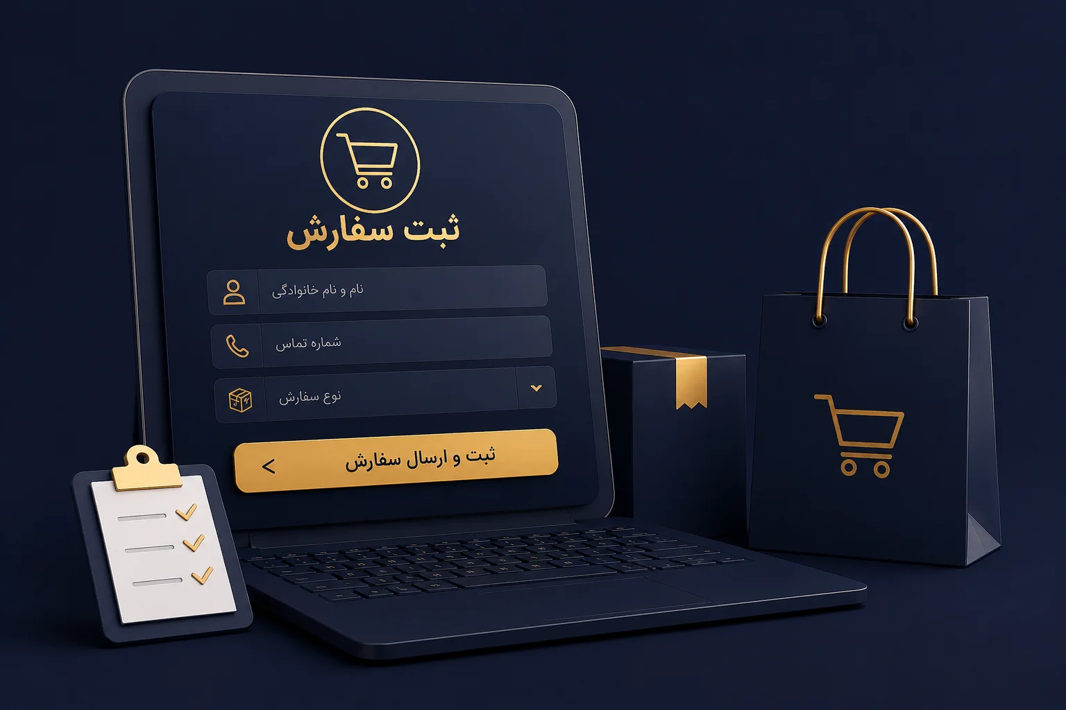 تصویر سه‌بعدی فرم ثبت سفارش آنلاین طراحی سایت حرفه‌ای
